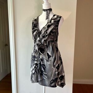 Vintage Y2K Ruffle Blouse Tunic Top Preppy Glam Romantic Goth Mcbling Black L